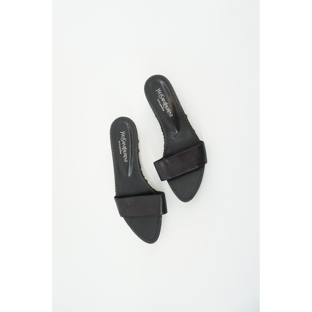 Yves Saint Laurent Black Leather Single-Strap Mules